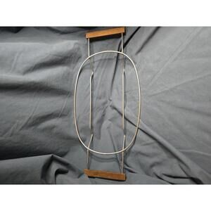 Vintage Walnut Wood Handle Metal Casserole Rack Carrier MCM Oval 14" x 9.5"